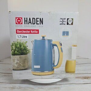 Haden Dorchester Electric Kettle 1.7 Litre Stainless Steel Stone Blue Wood Accen